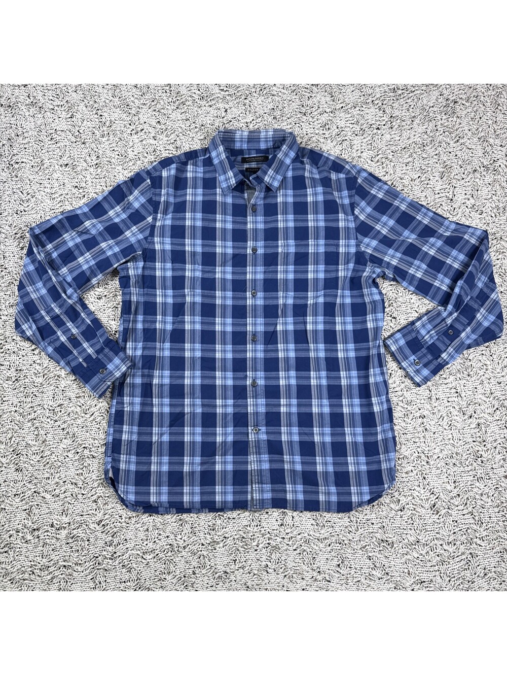 Banana Republic Camden Fit Men's L Woven Cotton Plaid Button-Down Shirt Blue